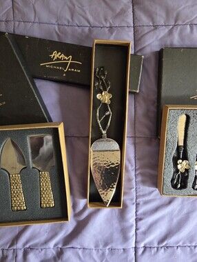 collection of 3 original, handcrafted Michael Aram luxury serveware sets.